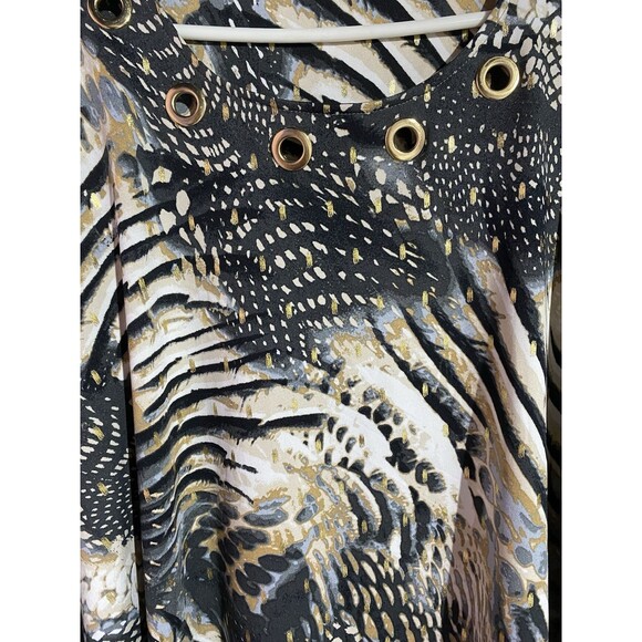 Cocomo Popover Top XL Animal Print Abstract Artsy Cocktail Old Money Office - Picture 3 of 8